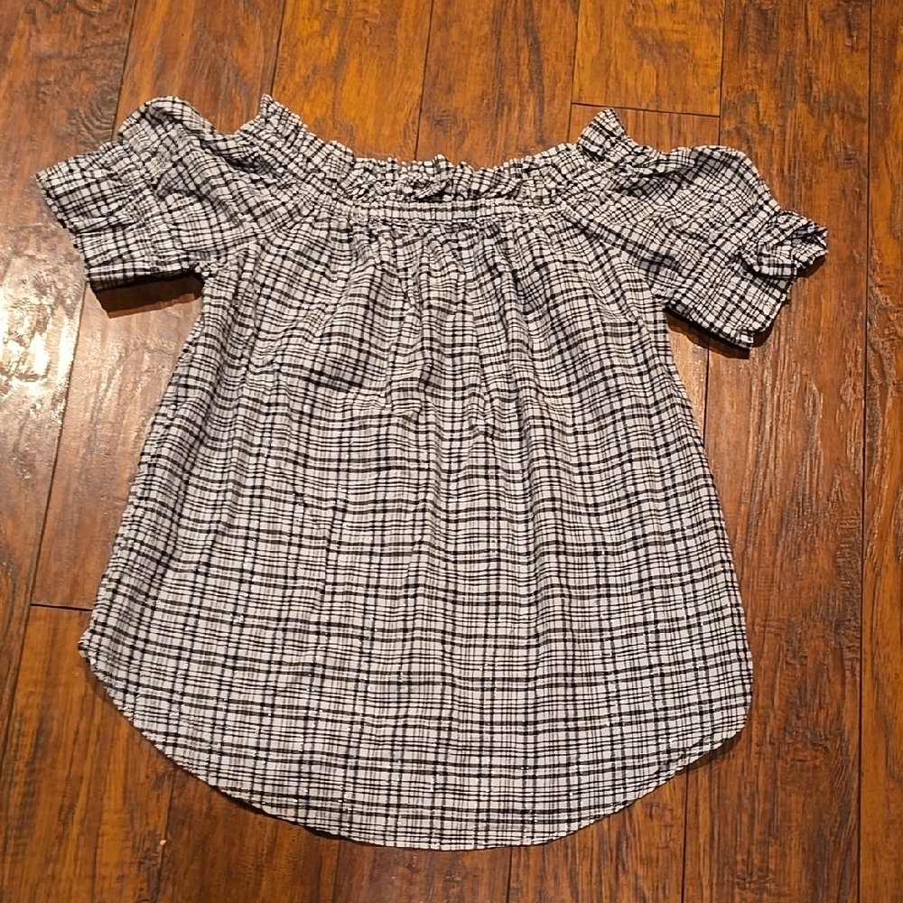 Black and White Plaid Off-Shoulder Top